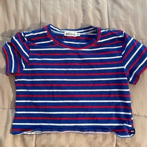red white blue striped top